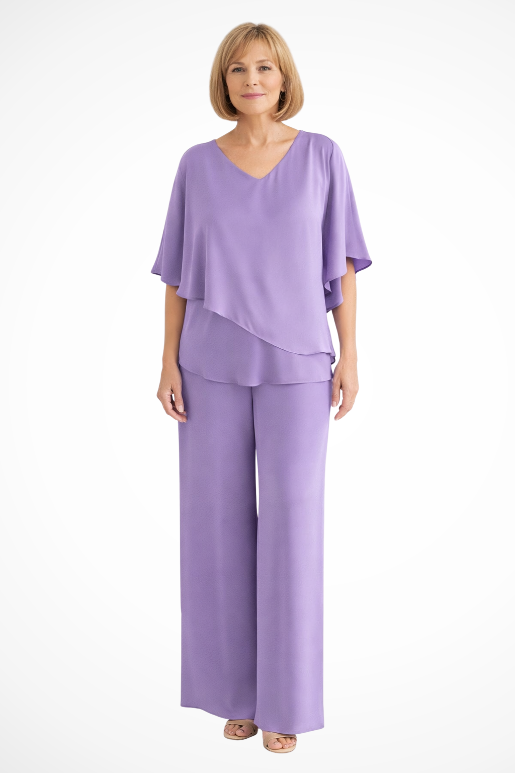 Women's V Neck Wide Leg Two Piece Trouser Suit - photo 9