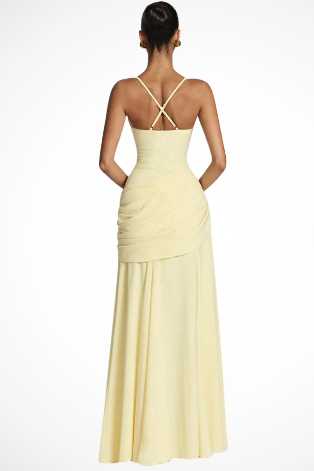 Women's Square Neck Ruched Evening Maxi Dress