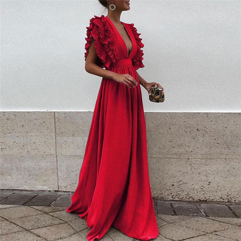 Ariella - Rochie maxi elegantă cu mâneci cu volane
