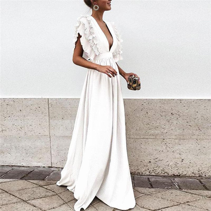 Ariella - Rochie maxi elegantă cu mâneci cu volane