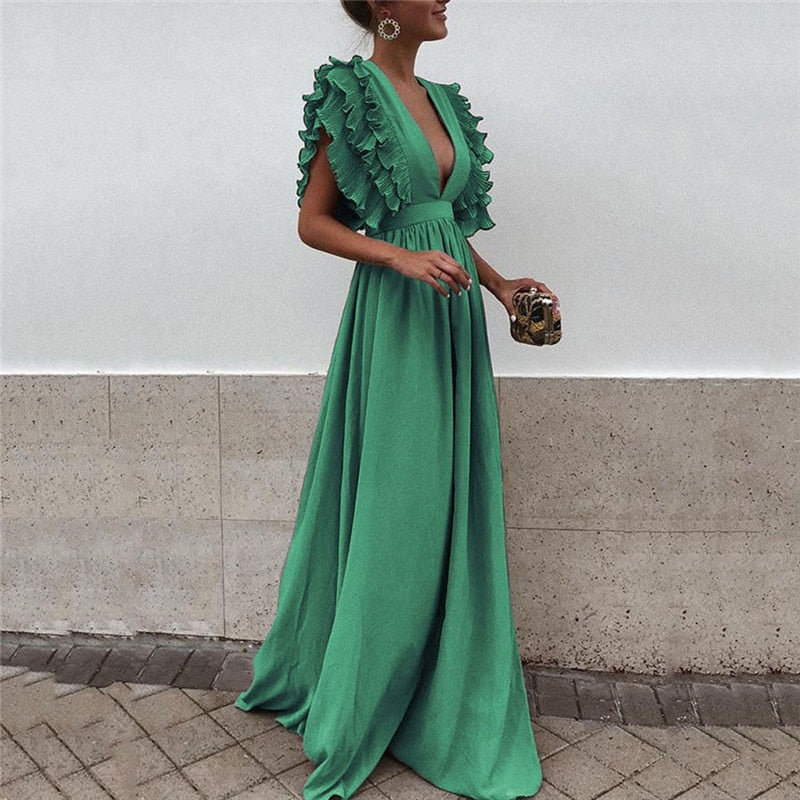 Ariella - Rochie maxi elegantă cu mâneci cu volane