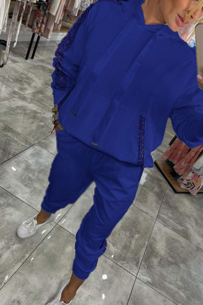 Women's Hooded Two-Piece Set - Blue