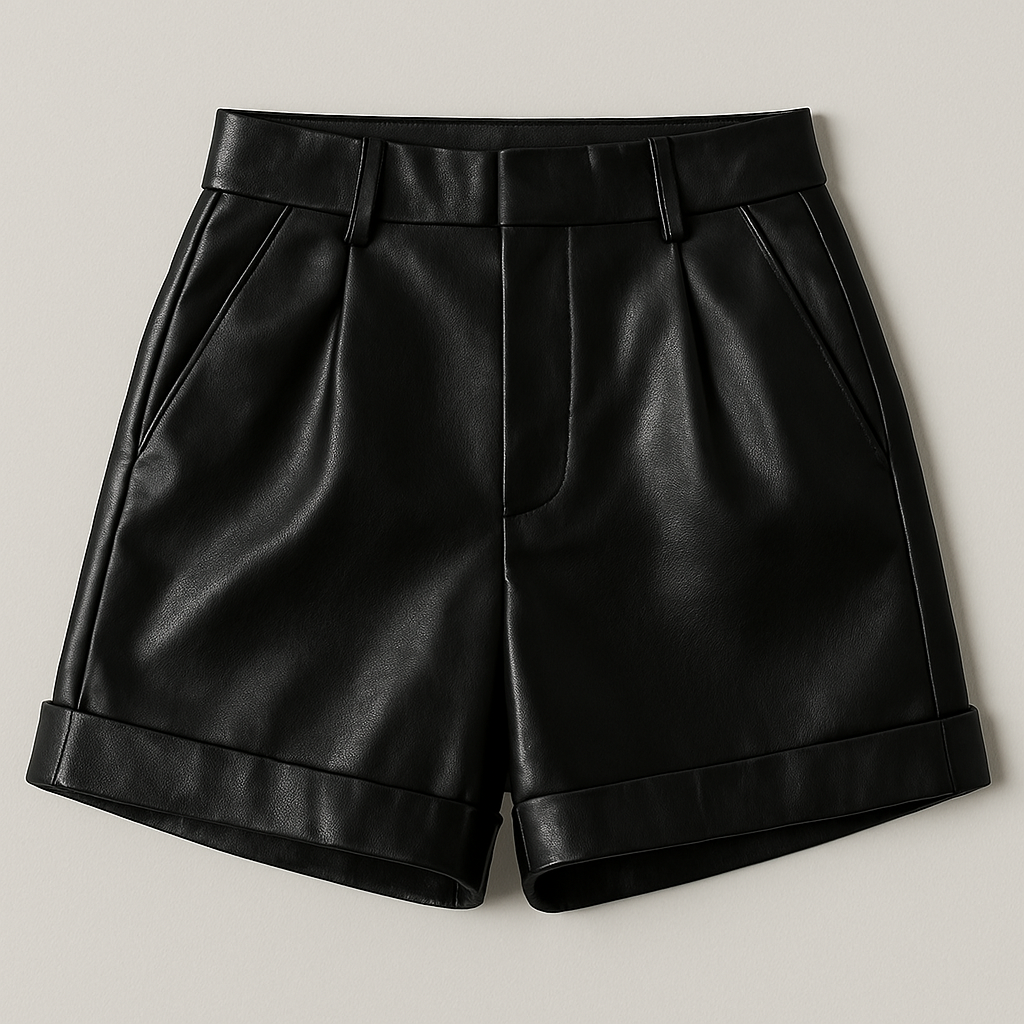 Pantaloni scurți din piele cu talie înaltă, pentru femei