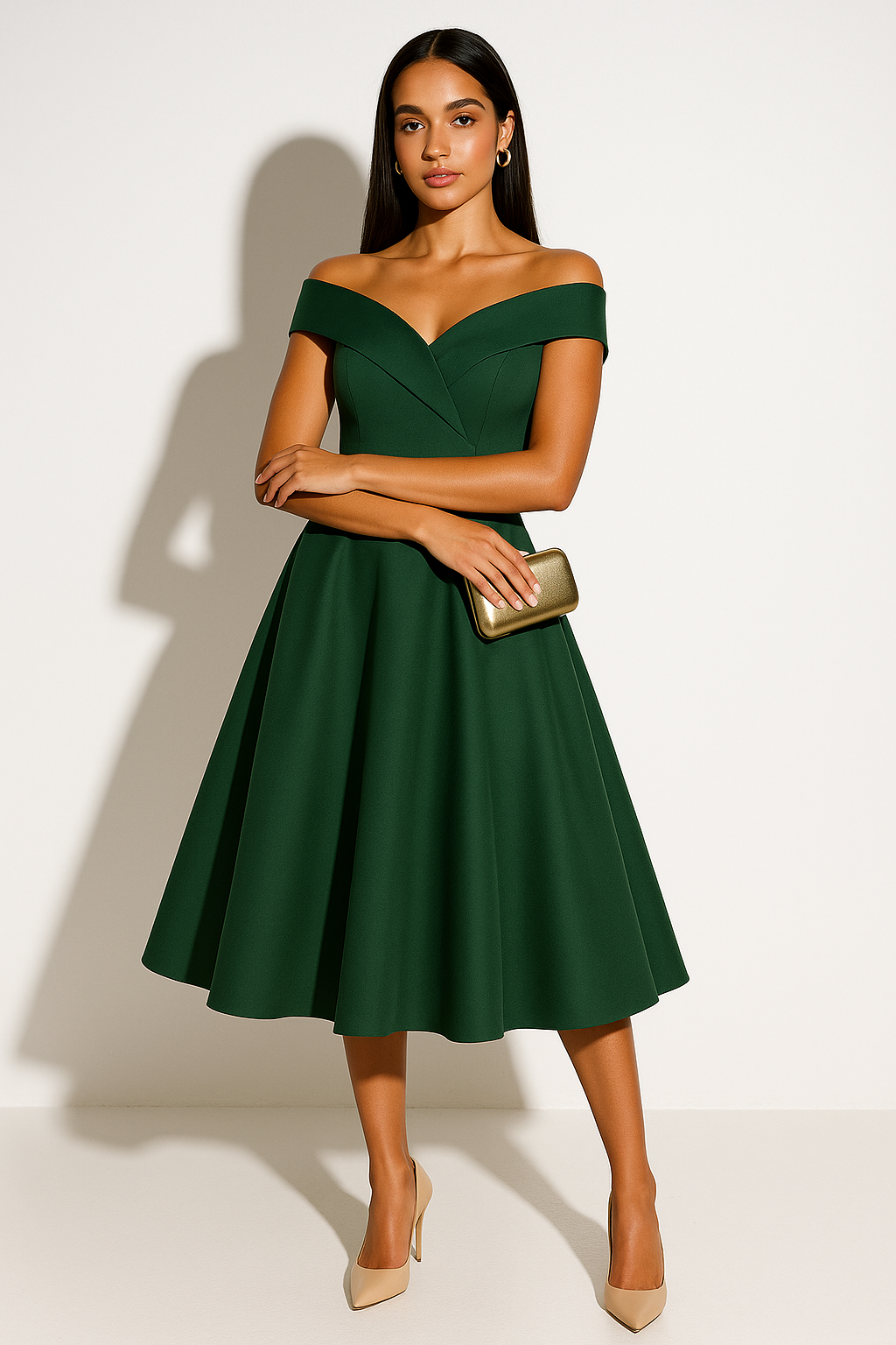 Midi abito da donna con spalle scoperte