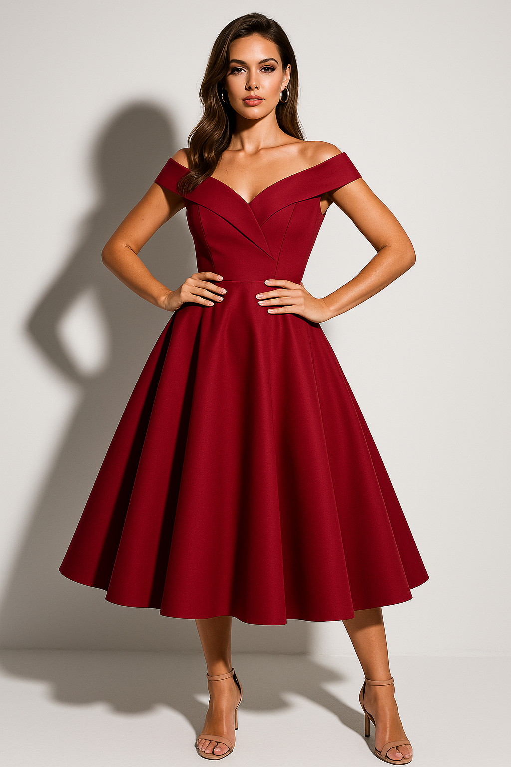 Midi abito da donna con spalle scoperte