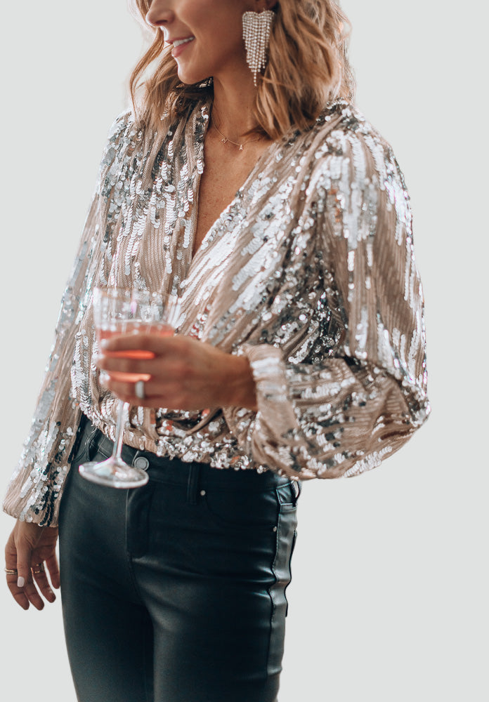 Greta - Women's Sequin Blouse with Long Sleeves