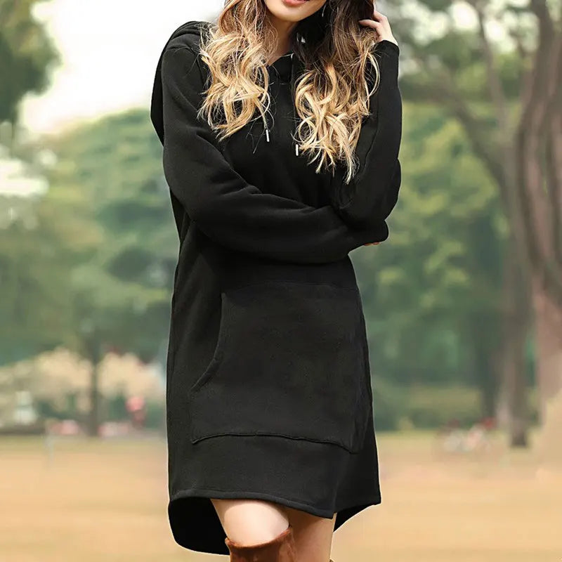 Eleonora - Women's Hoodie Dress with Drawstring Hood