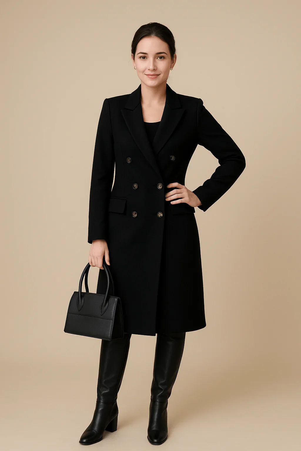 Johanna – Cappotto lungo doppiopetto da donna in misto lana dalla vestibilità sartoriale