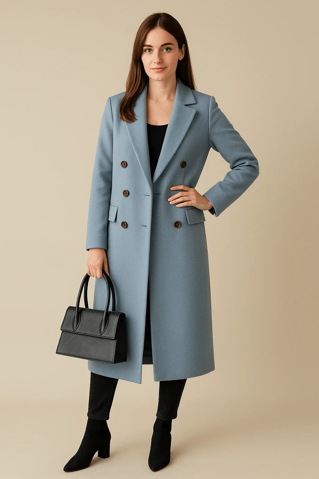 Johanna – Cappotto lungo doppiopetto da donna in misto lana dalla vestibilità sartoriale