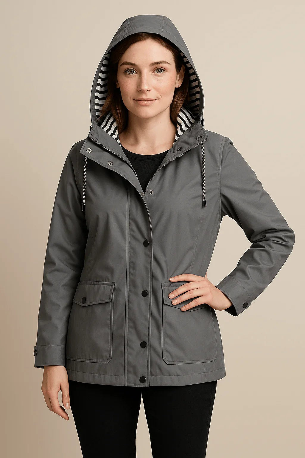 Kaia – Women’s Mid-Length Water-Resistant Raincoat – Adjustable Hood - photo 4