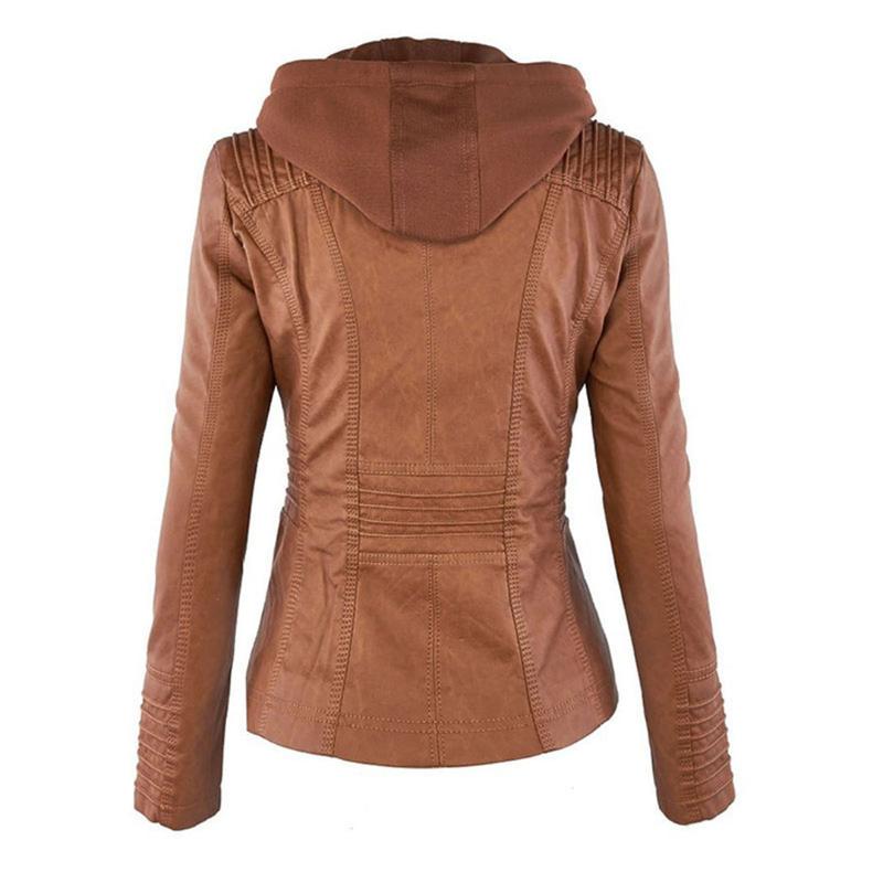 Veste Femme Style Motard à Capuche Amovible