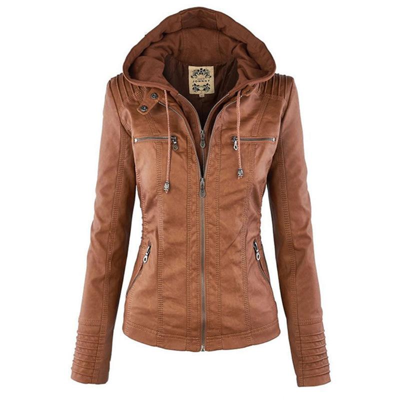 Veste Femme Style Motard à Capuche Amovible