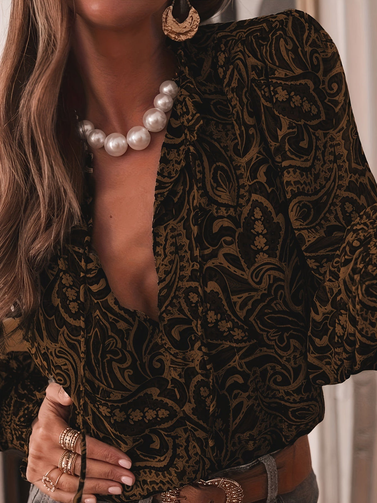 Carys - Women's Printed Blouse with Puff Sleeves