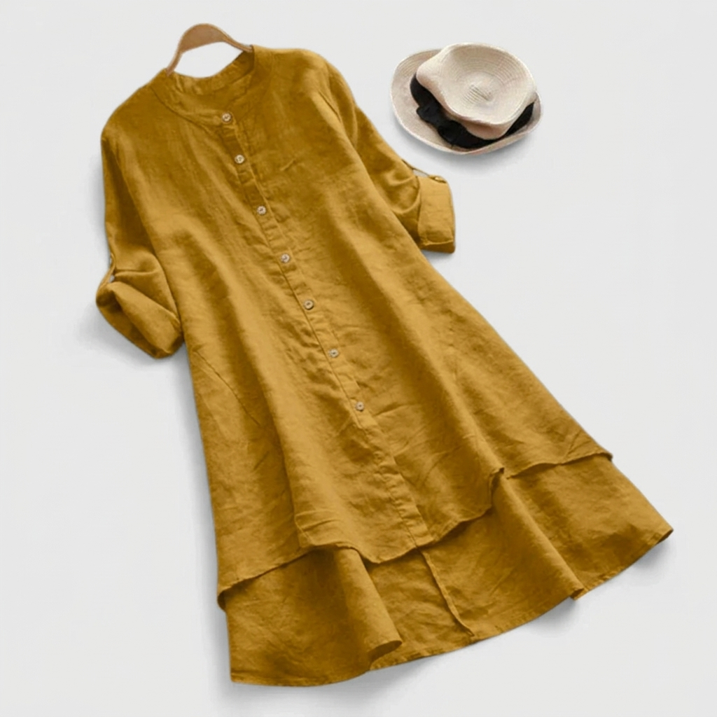 Women's Relaxed Fit Linen Midi Dress for Summer Holidays - photo 1