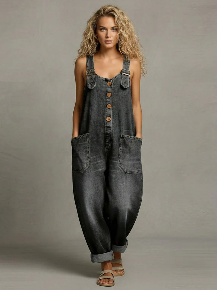 Women's Relaxed Denim Overalls with Patch Pockets