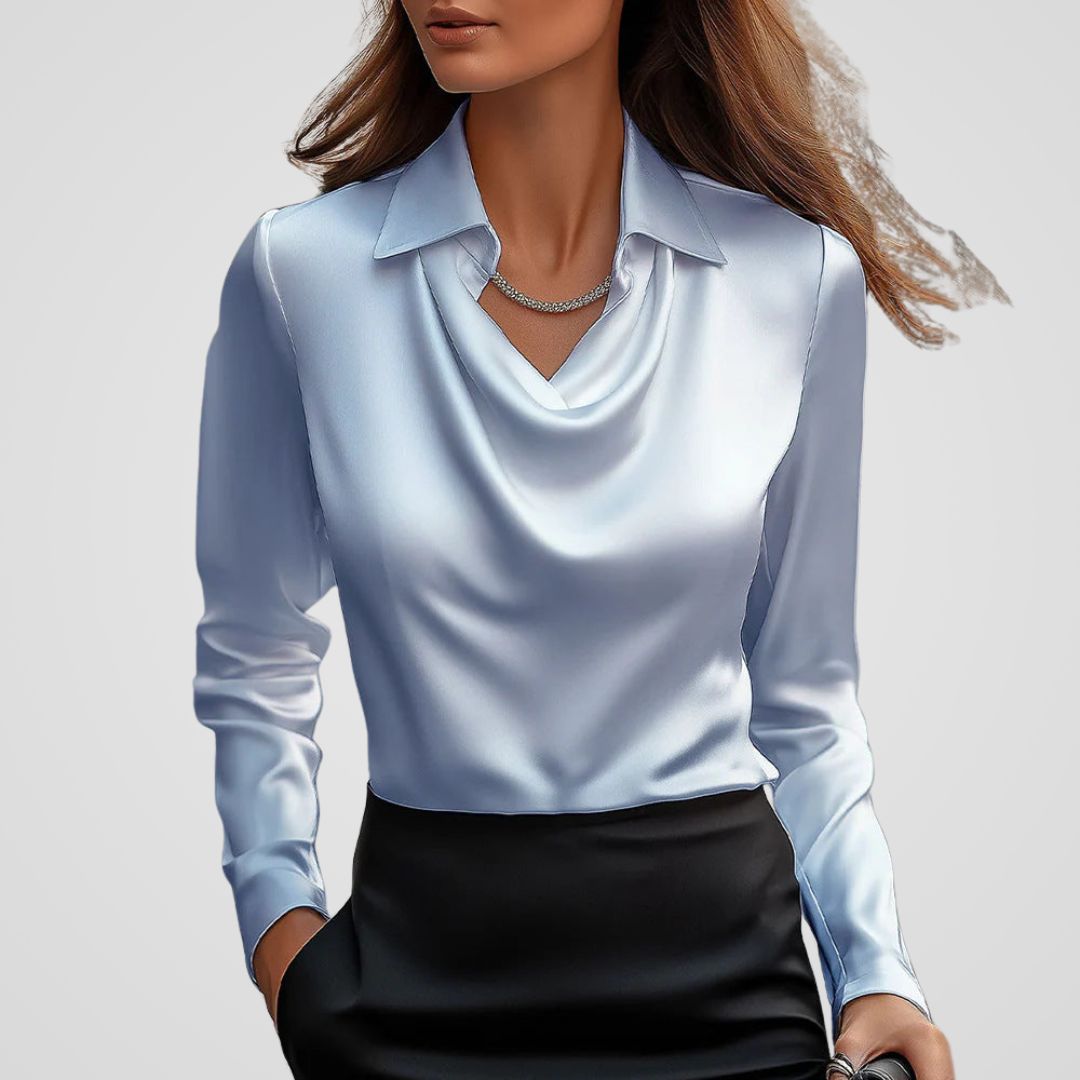 Isabella | Women’s Elegant Satin Flowing Neckline Blouse Top