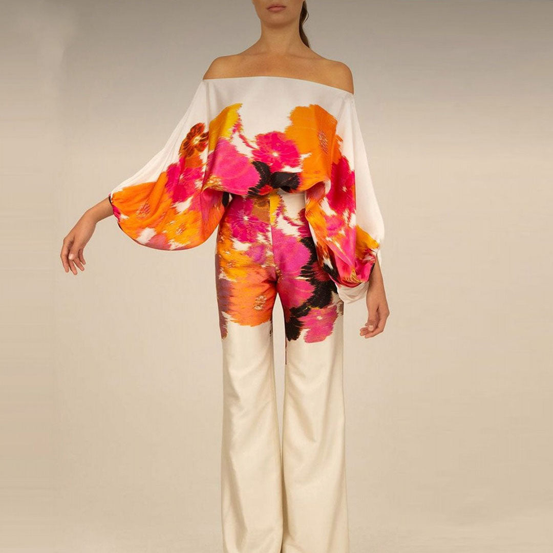 Women's Wavy Print Batwing Top and Wide Leg Set - photo 4