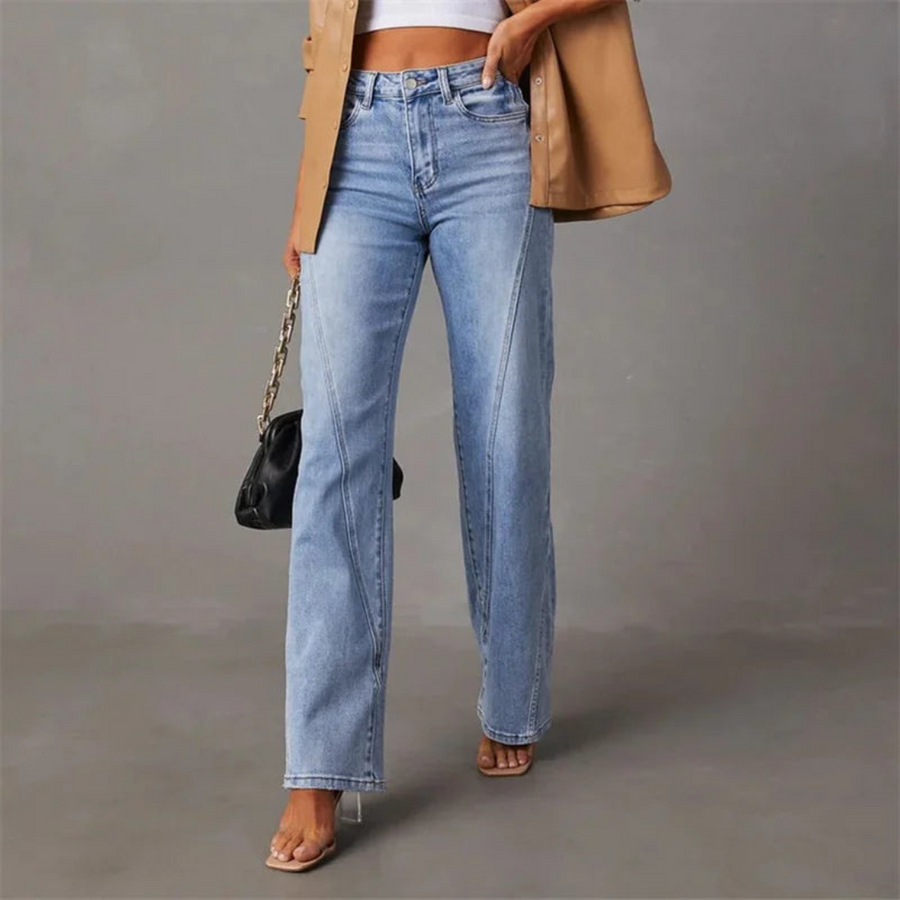 Blugi din denim cu talie înaltă pentru femei