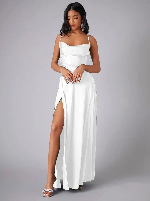 Women's Satin Maxi Evening Dress with High Slit - photo 6