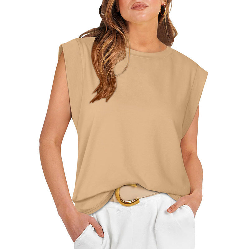Women's Sleeveless Boxy Top with Extended Shoulders