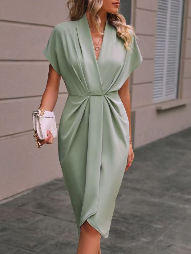 Clarke - Vestito midi drappeggiato da donna con maniche corte e spacco laterale