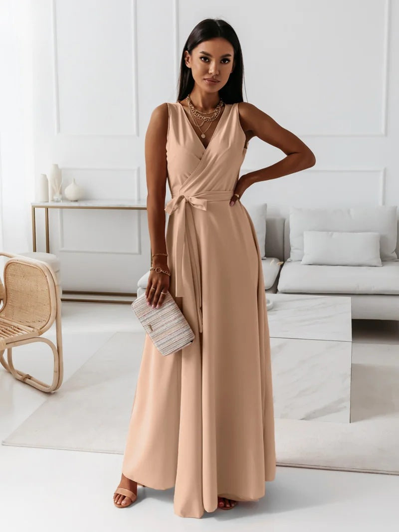 Women's Sleeveless Wrap Maxi Dress for Occasions