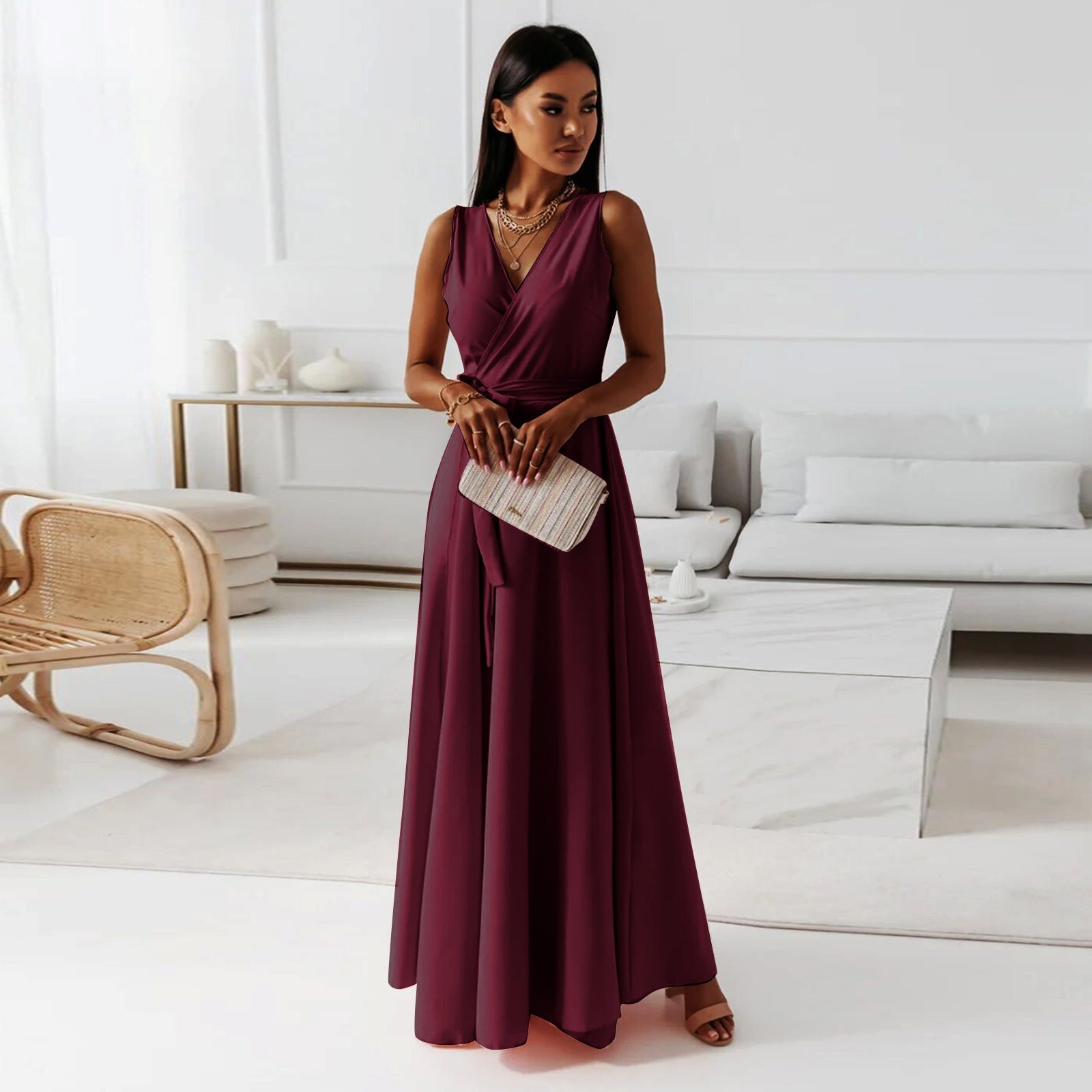 Women's Sleeveless Wrap Maxi Dress for Occasions