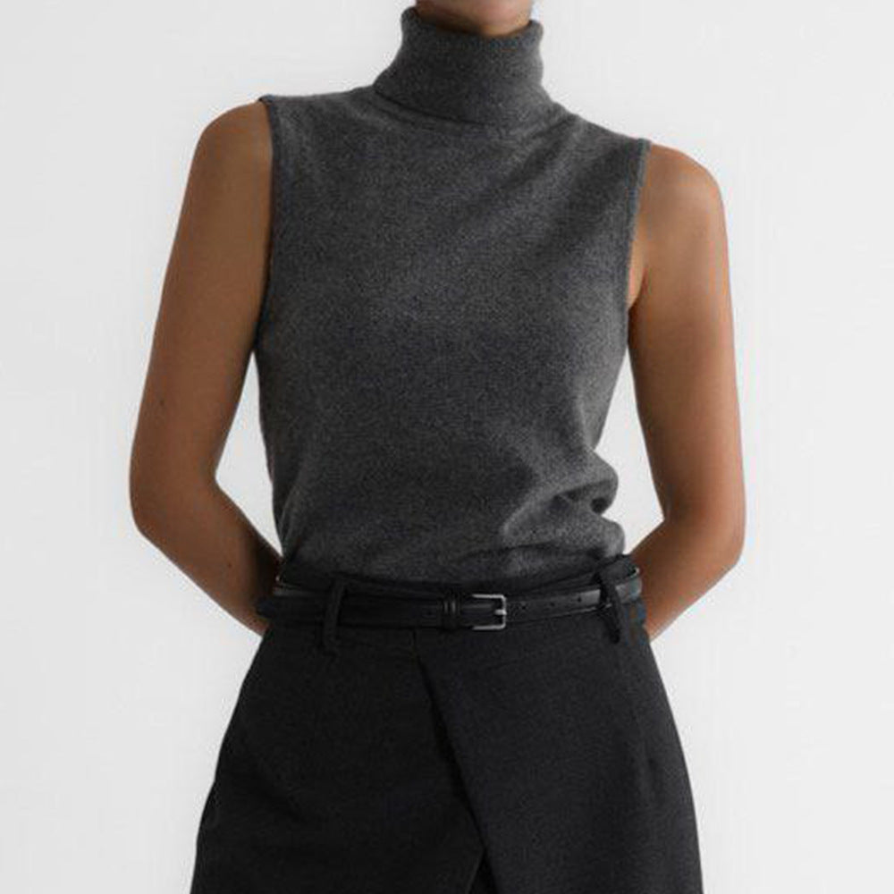 Women's Sleeveless Knit Mock Neck Top with Slim Fit - photo 3