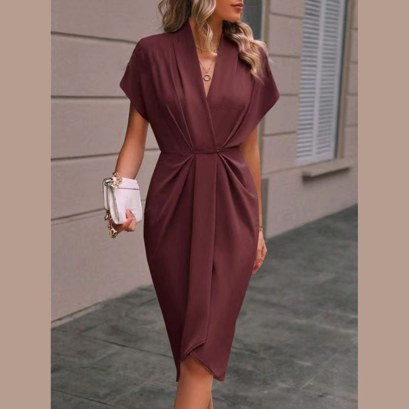 Clarke - Vestito midi drappeggiato da donna con maniche corte e spacco laterale