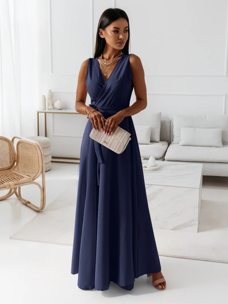 Women's Sleeveless Wrap Maxi Dress for Occasions