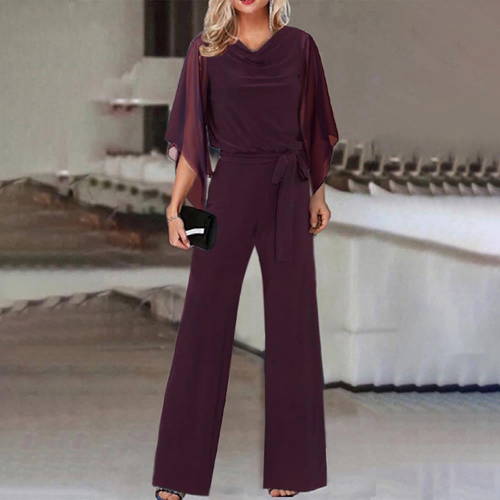 Women's Chiffon Sleeve Wide Leg Wedding Guest Jumpsuit