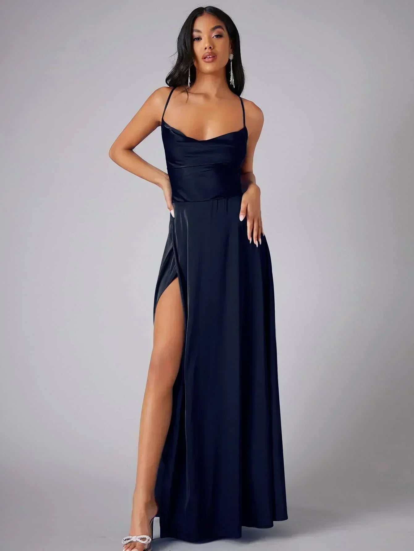 Women's Satin Maxi Evening Dress with High Slit - photo 9