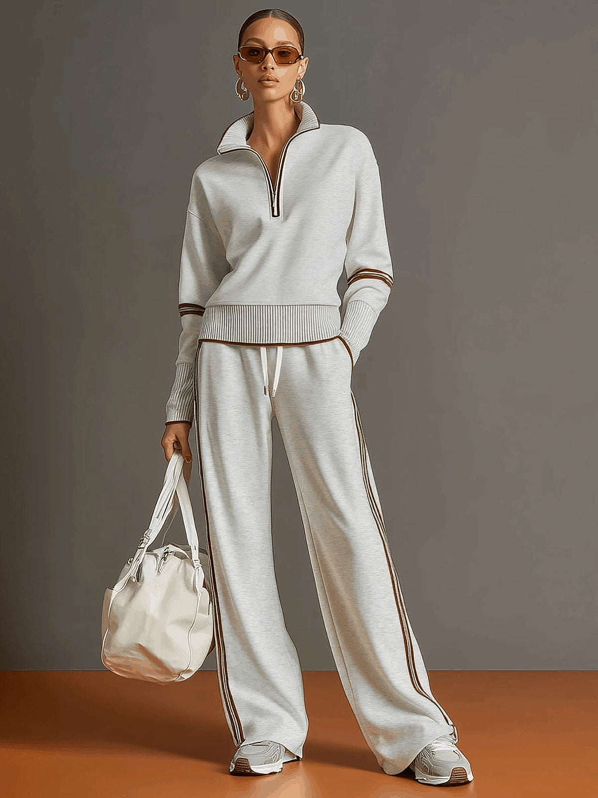 Women's Half-Zip Sweatshirt & Wide-Leg Trouser Co-Ord Set - photo 2