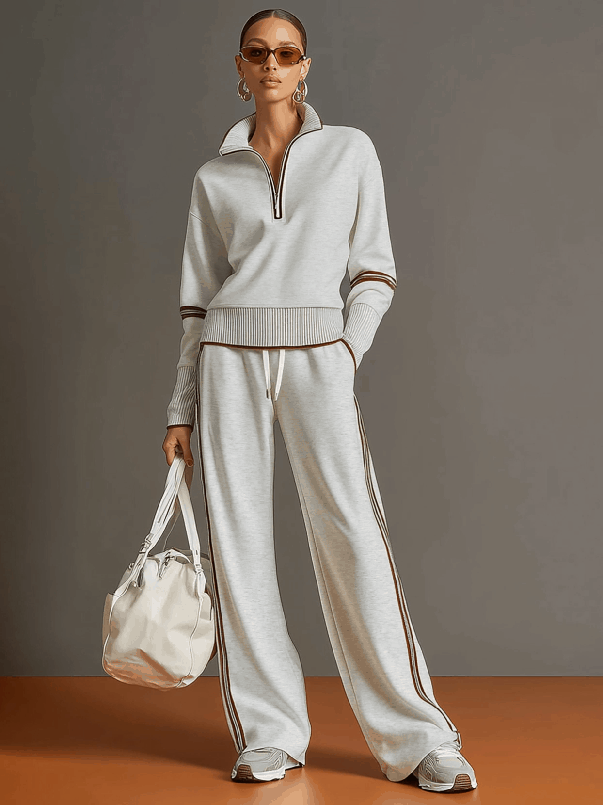Women's Half-Zip Sweatshirt & Wide-Leg Trouser Co-Ord Set - photo 2