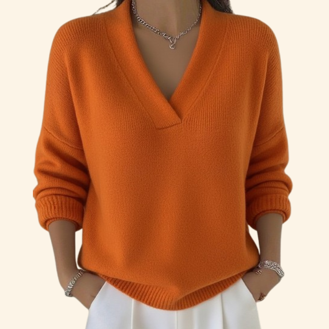 Women's V-Neck Knit Sweater with Relaxed Fit - photo 5