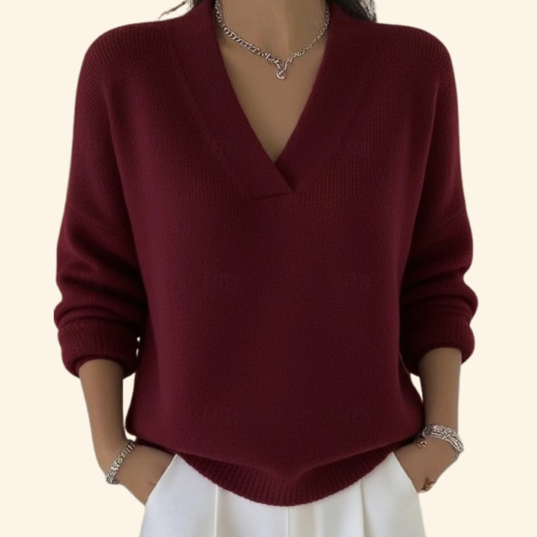 Women's V-Neck Knit Sweater with Relaxed Fit - photo 1