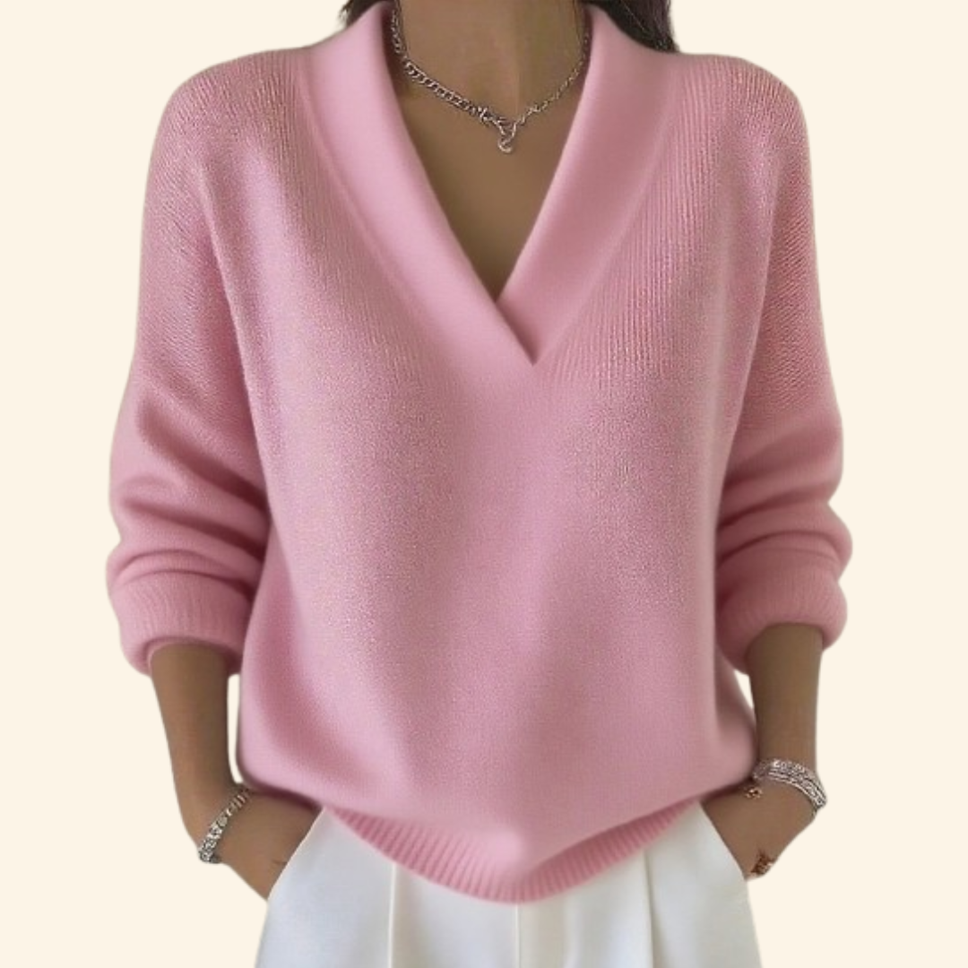 Women's V-Neck Knit Sweater with Relaxed Fit - photo 2