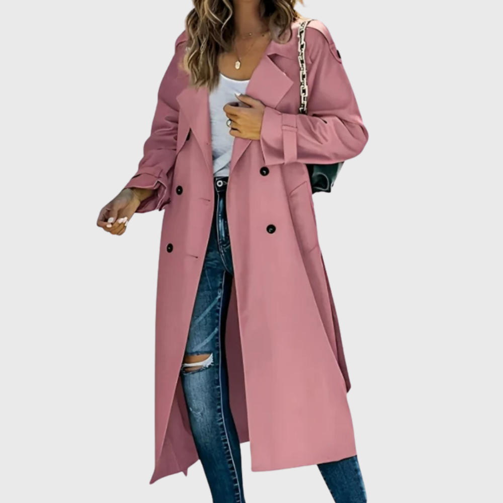 Women's Lightweight Trench Coat with Water-Resistant Fabric and Adjustable Belt