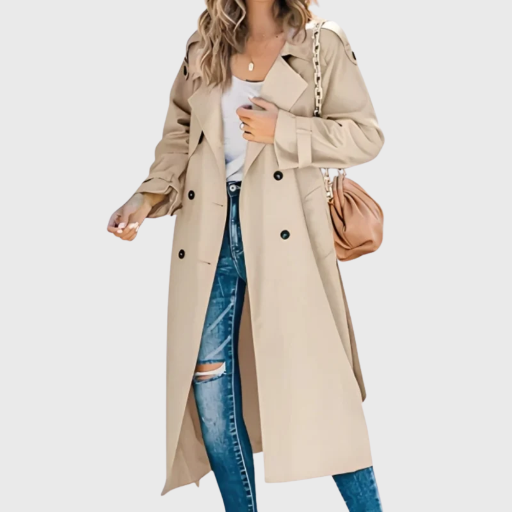 Women's Lightweight Trench Coat with Water-Resistant Fabric and Adjustable Belt