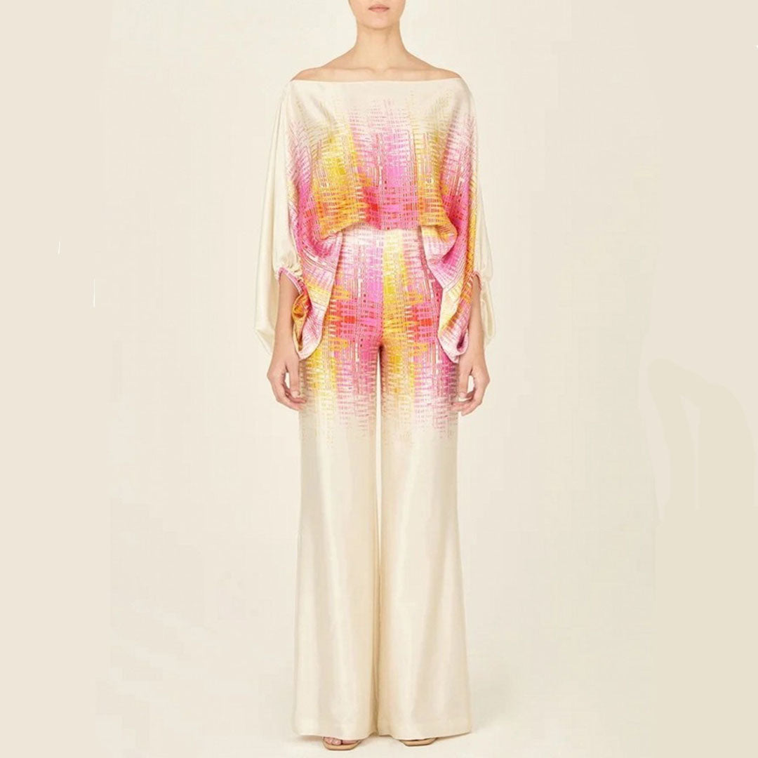 Women's Wavy Print Batwing Top and Wide Leg Set - photo 5