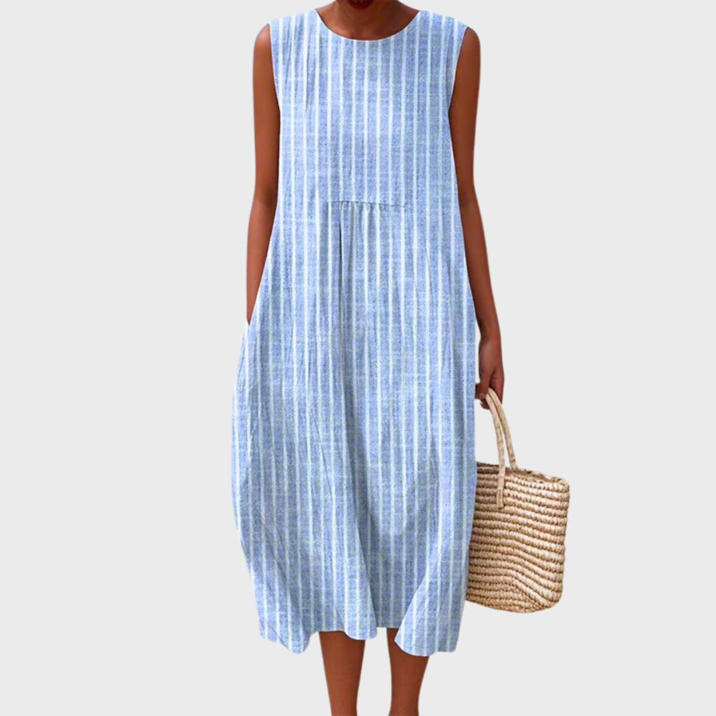 Women's Checked Linen Midi Dress for Summer Days