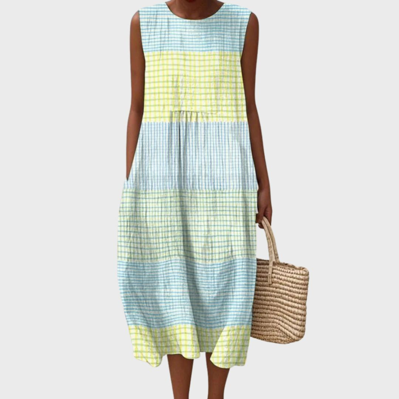 Women's Checked Linen Midi Dress for Summer Days