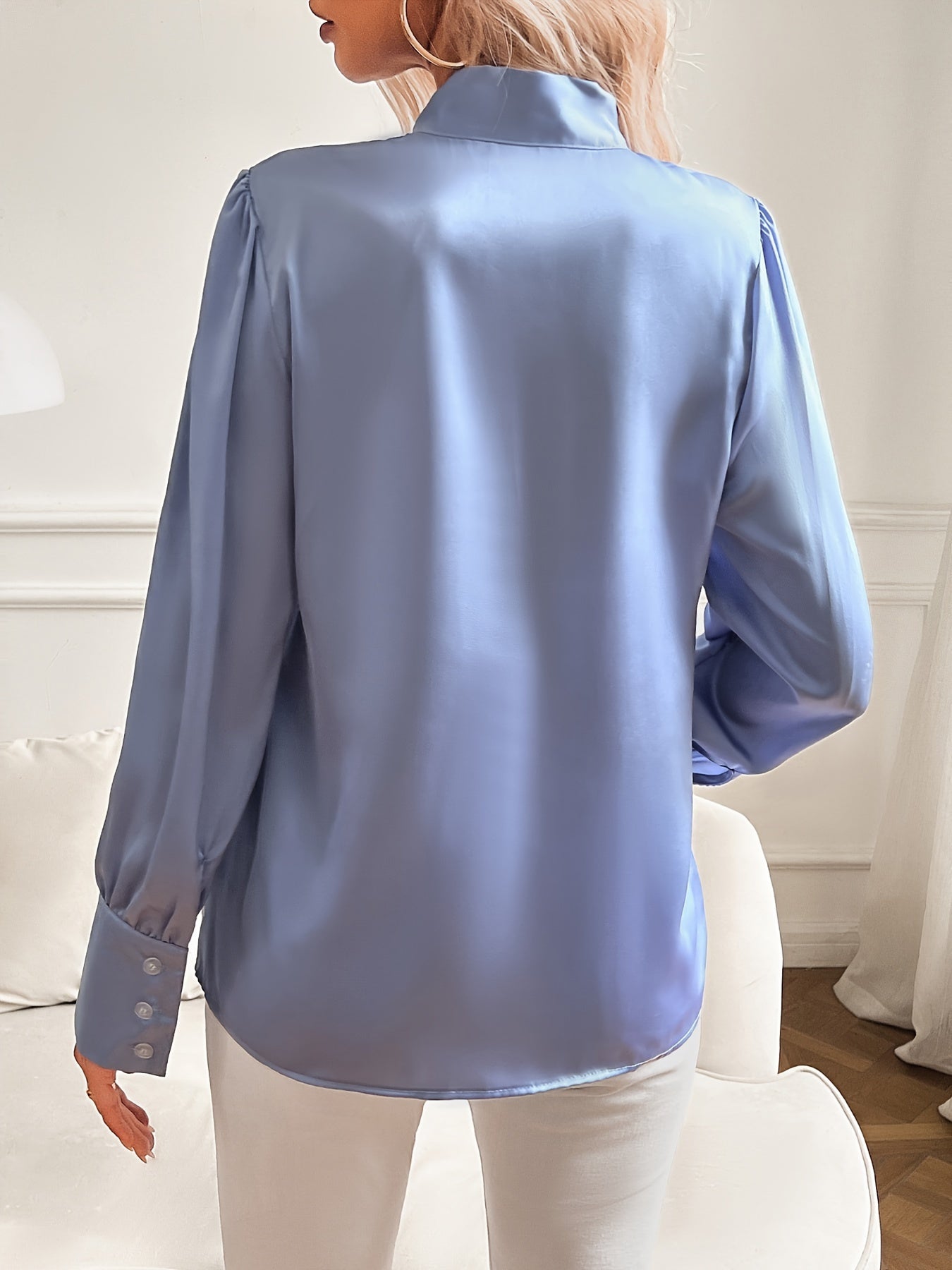 Women's Bow Tie Neck Blouse with Flowy Long Sleeves