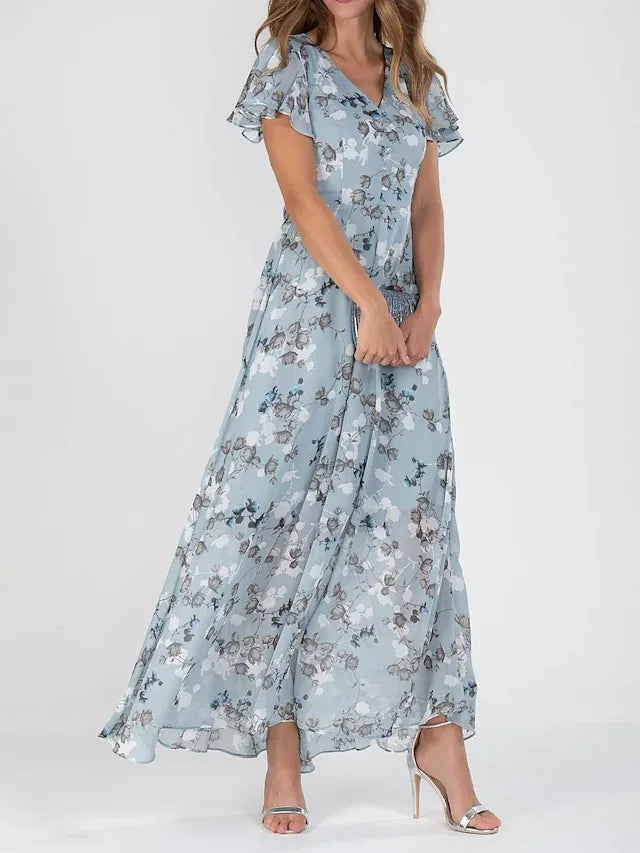 Robe Maxi Mousseline Floral Élégante pour Femme