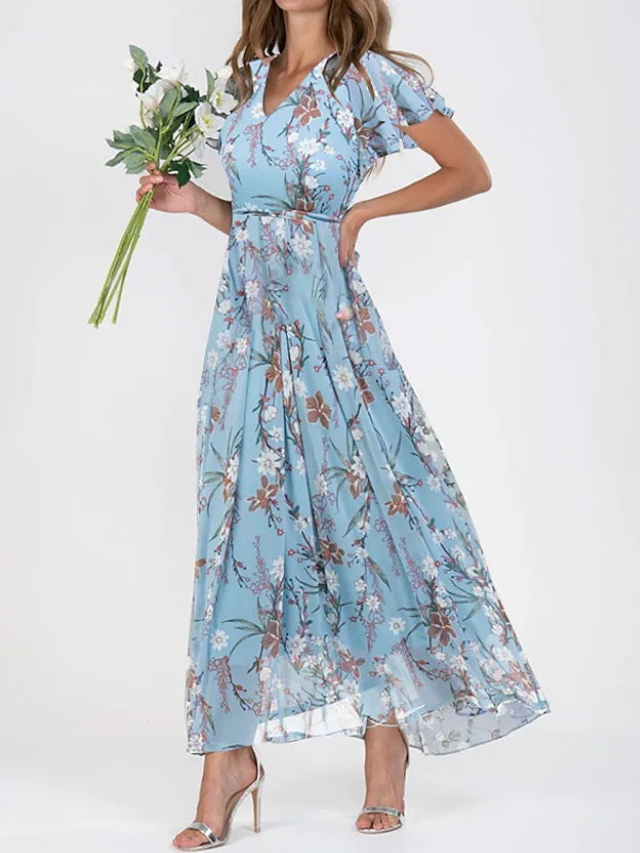 Robe Maxi Mousseline Floral Élégante pour Femme