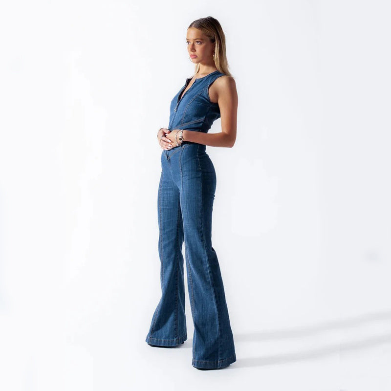 Amira - Salopetă modernă din denim cu decupaj în formă de inimă