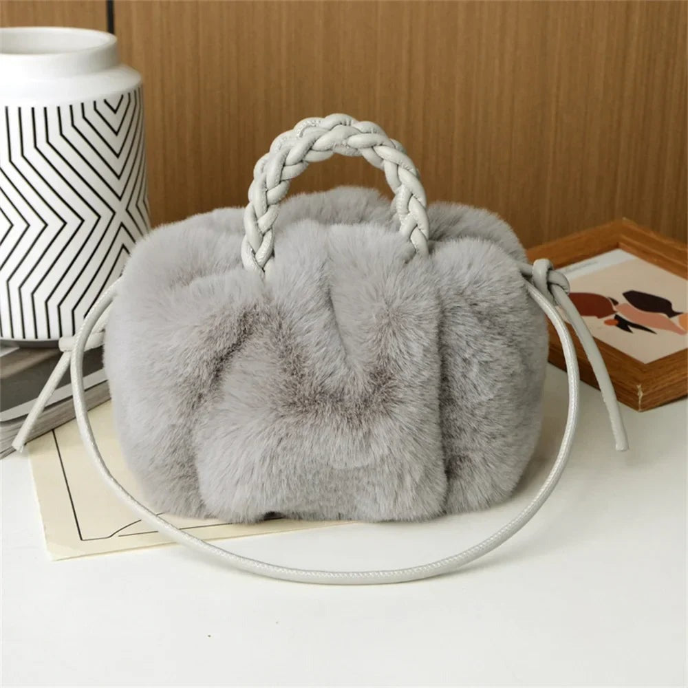 Jacinta - Women's Faux Fur Shoulder Bag with Round Handle