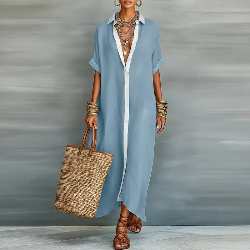 Larienne - Women's Linen Shirt Maxi Sundress - photo 7