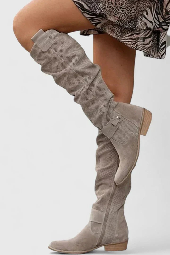 Rowan - Women's Suede Knee-High Boots with Block Heel