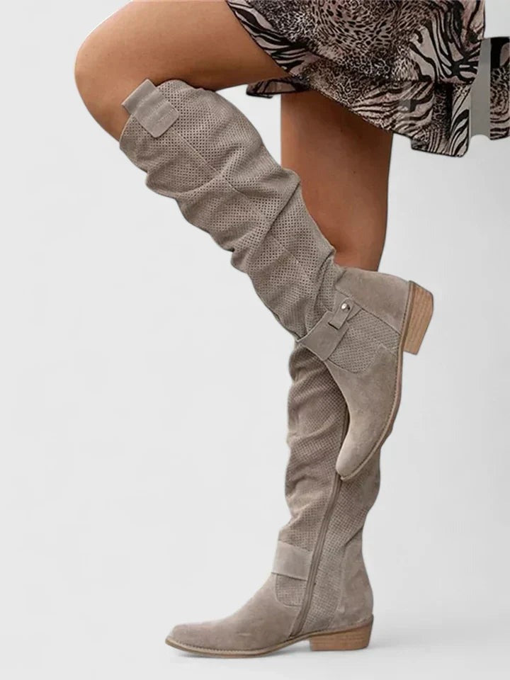 Rowan - Women's Suede Knee-High Boots with Block Heel